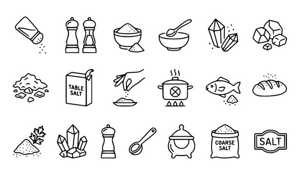 Salt Icon Set in Thin Line Style &ndash; Seasoning and Kitchen Vector Icons
