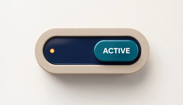 Active toggle switch with illuminated indicator on minimalist background representing activation concept