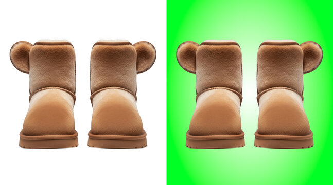 Cozy faux fur Ugg style boots pair presentation