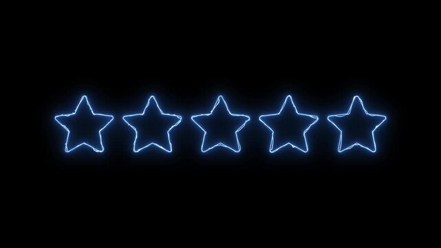 Review rating neon glowing animation loop icon customer stars feedback evaluation score testimonial satisfaction motion isolated dark background