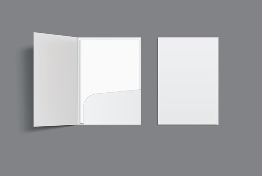 3D A4 Size Single Pocket Folder, open Leaflet, bifold mockup isolated on background. Blank folder paper template for business presentation document, flyer, catalogue, advertising or any creative work