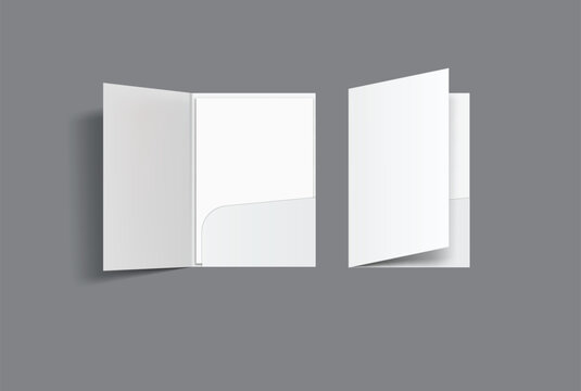 3D A4 Size Single Pocket Folder, open Leaflet, bifold mockup isolated on background. Blank folder paper template for business presentation document, flyer, catalogue, advertising or any creative work