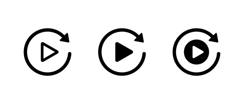 Replay video icon. Loop playback symbol. Circular refresh button