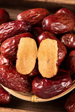 Sliced Dried Red Dates Jujubes Close-Up