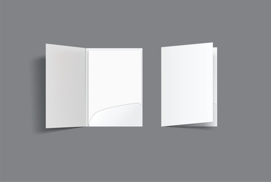 3D A4 Size Single Pocket Folder, open Leaflet, bifold mockup isolated on background. Blank folder paper template for business presentation document, flyer, catalogue, advertising or any creative work