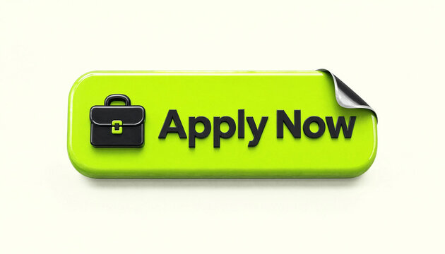 Apply now button with briefcase icon on green background representing job application or career opportunity concept