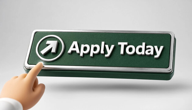Hand pressing apply today button with upward arrow symbolizing immediate action and opportunity concept