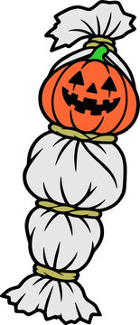 vector illustration of a halloween pocong with pumpkin