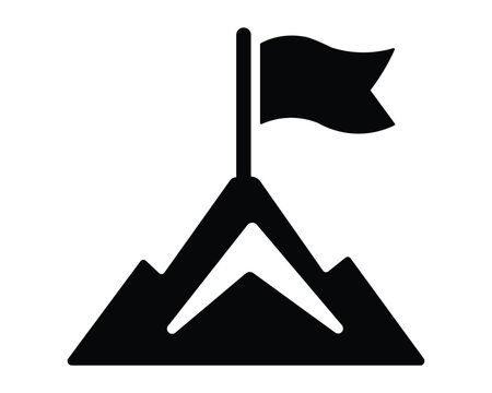Mountain peak with a waving flag icon representing victory and achievement adventure icon mountain