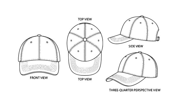 Cap Technical Drawing Vector Collection &mdash; Multiple View Outline Illustration