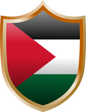 Glossy palestine flag shield badge golden emblem national country patriotic symbol isolated illustration isolated