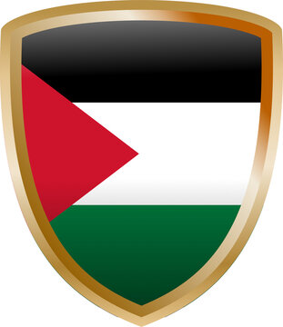 Glossy palestine flag illustration in golden shield emblem patriotic national badge isolated