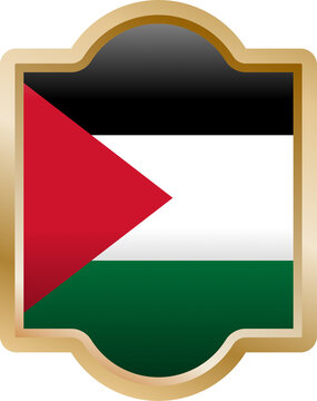 Palestine flag illustration glossy golden frame badge emblem icon national patriotic symbol isolated