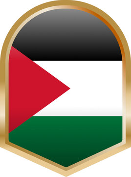 Palestine national flag shield emblem badge gold border glossy icon illustration isolated patriotic symbol
