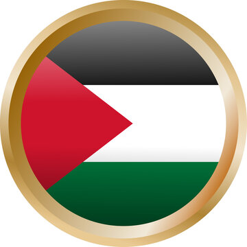 Round glossy palestine national flag golden circle button badge emblem icon patriotic symbol isolated