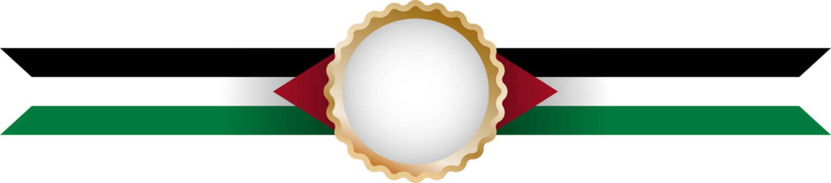 Palestine national flag ribbon banner illustration with blank gold seal copy space isolated