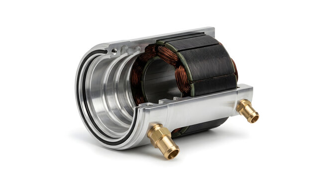 Electric motor stator and rotor assembly with exposed copper windings for advanced EV powertrain engineering and automotive technology