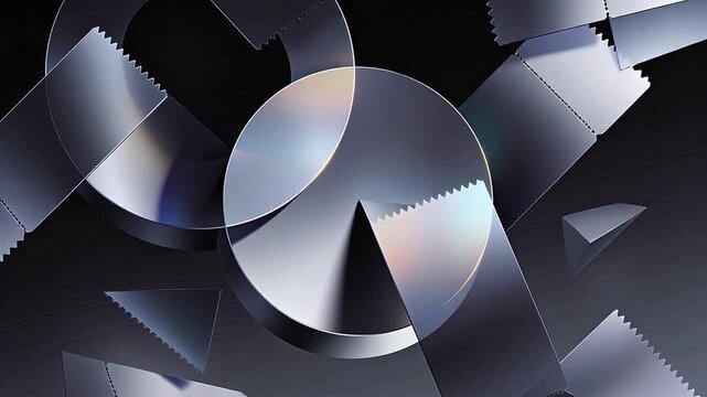 Abstract background with interlaced silver metal saw blades geometric shapes