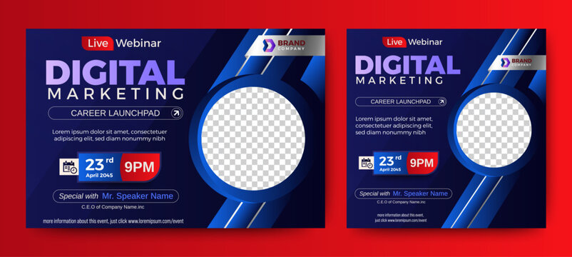 Marketing Business Live Webinar Banner Invitation and Social Media post template. Black and Red background. Business Converence invitation design. Vector	