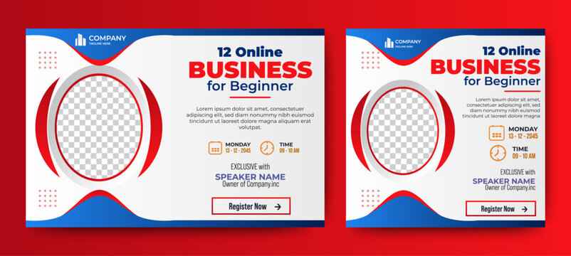 Online Business Conference live webinar banner invitation and social media post template. Business webinar invitation design. Vector	
