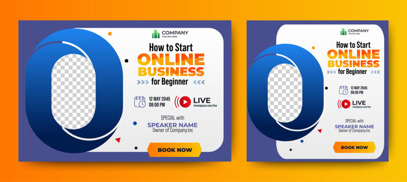 Online Business Conference live webinar banner invitation and social media post template. Business webinar invitation design. Vector	