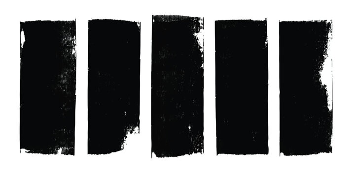 Five vertical grunge brush strokes on white background with a set of five imperfect textured black brush marks arranged horizontally stroke paint stroke distressed abstract artistic