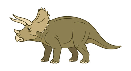 Triceratops dinosaur illustration features a muted green and brown color palette © Shanto