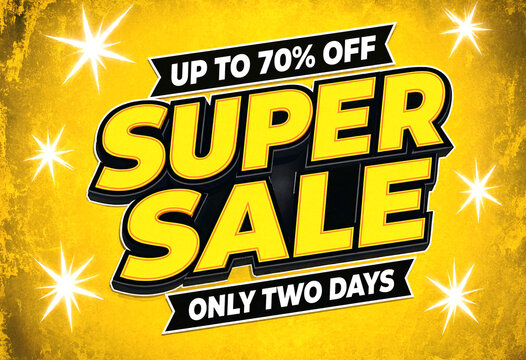Bright and eyecatching super sale banner with bold yellow letters advertising discounts