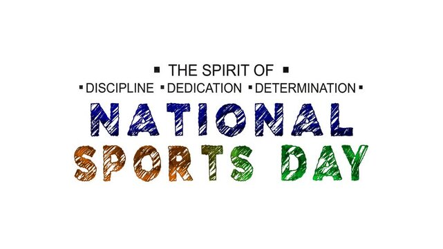 National sports day text animation. Ideal for social media posts, website banners, and promotional videos celebrating sports events.