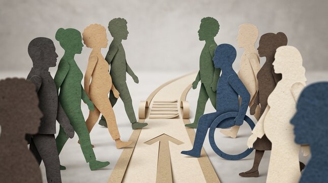 Colorful paper cutout silhouettes representing diverse people on a shared path