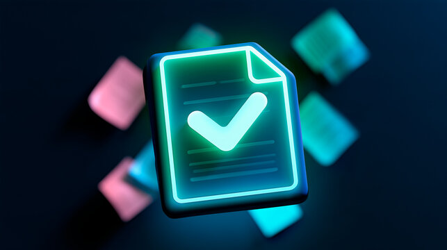Glowing Document Icon Surrounded by Discarded Drafts for Final Approval Concept