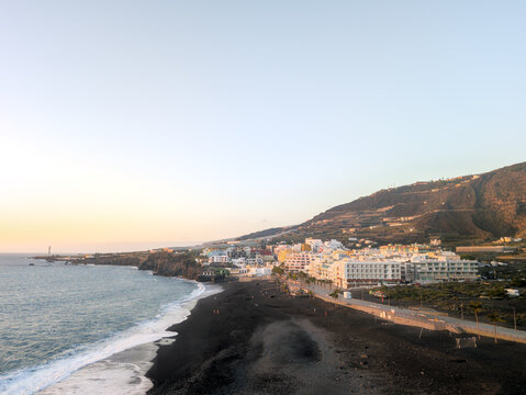 Puerto Naos Black Sand Beach and Atlantic Coast at Sunset on La Palma (Spain)