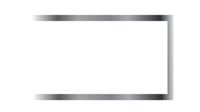 Rectangular silver frame with a metallic gradient border is positioned on a plain white background, leaving ample copy space in the center for customizable text.