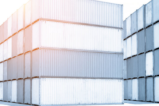 Shipping Cargo Containers. Container Terminal at Warehouse Port. Logistics Freight Transportation Industry. Container ships, Global Business Shipping Import-Export. Logistics Trucks.