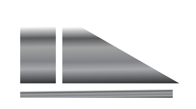 Geometric shape with a metallic gray gradient is composed of a vertical rectangle, a right triangle, and a thin horizontal bar isolated on a clean white background.