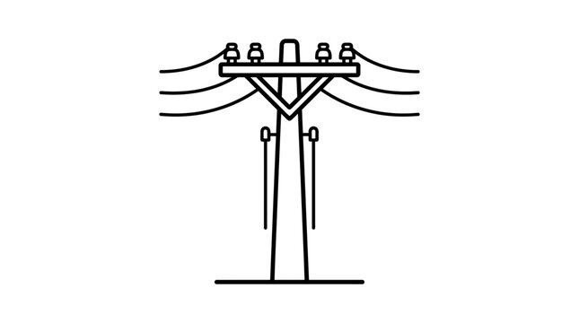 Utility pole line art vector icon illustrating electrical infrastructure, power transmission, and energy grid concepts.