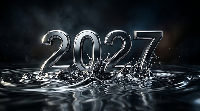 Frozen water droplets forming numbers twenty twenty two