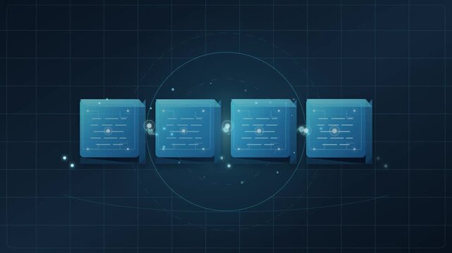 Digital data blocks processing on futuristic blue interface