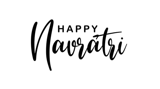 Happy navratri text animation with elegant calligraphy on a white background. Perfect for festive greetings and social media posts.