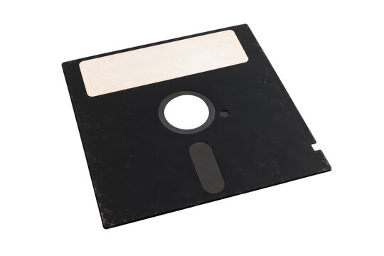 Black 5.25-inch floppy disk on white background
