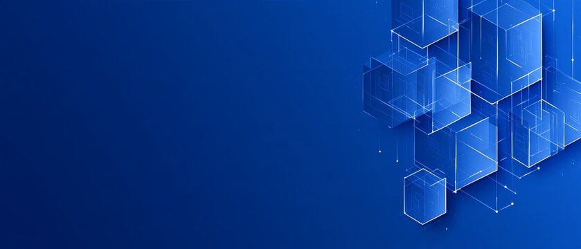 Connected isometric digital cubes on blue business background