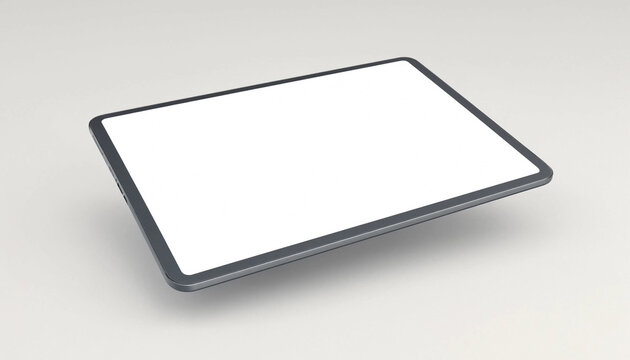 Blank tablet device mockup floating on white background for digital design and presentation concept
