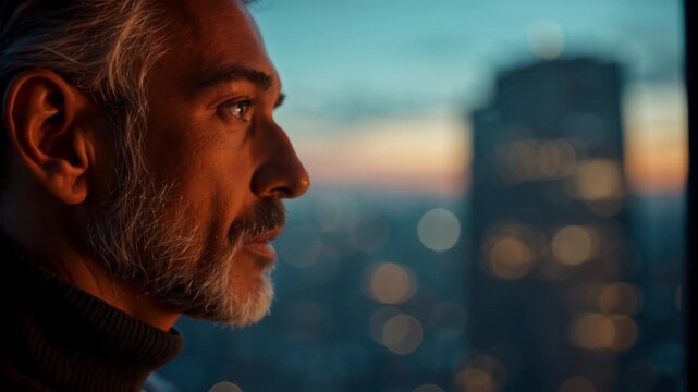 Kontemplativer Blick &uuml;ber die n&auml;chtliche Skyline