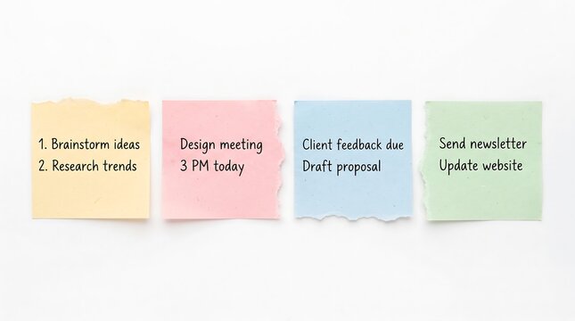 handwritten tasks on pastel sticky notes set vector