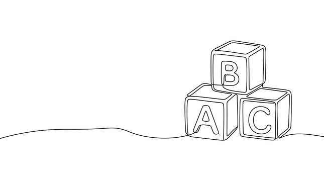 ABC Alphabet Building Blocks Continuous Line Drawing Education Learning Toy Minimalist Vector Illustration