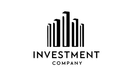 Obraz premium A minimalist black and white logo for an investment company, featuring a stylized cityscape or building silhouette above the text 'INVESTMENT COMPANY'.