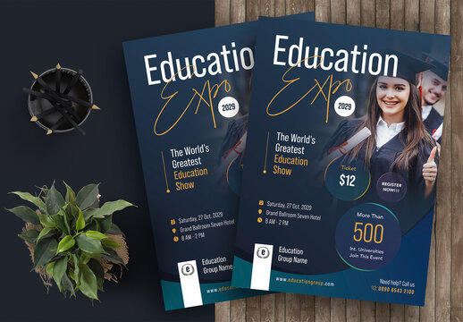 University Career Degree Education Flyer Template Colour Green