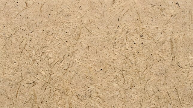 Close up of natural handmade paper with visible plant fibers and organic texture, light brown recycled material for creative background