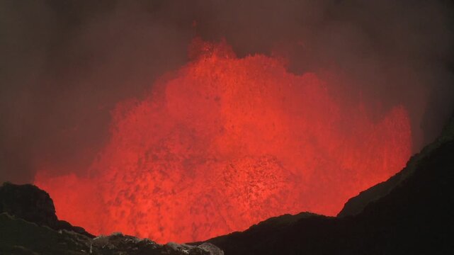 Powerful Lava Fountains Erupt From Active Volcano Lava Lake