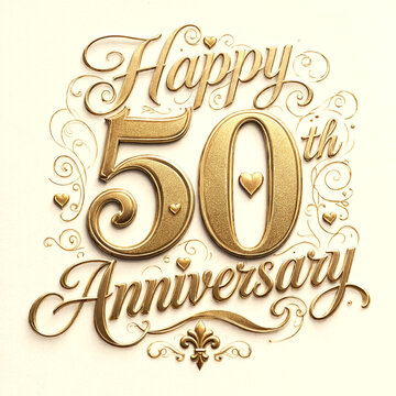 Elegant Golden Fifty Anniversary Celebration Text Design Isolated Background